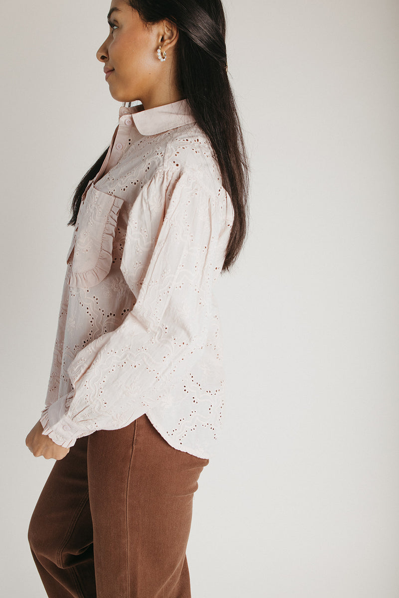 The Dasha Eyelet Button-Up Blouse in Blush