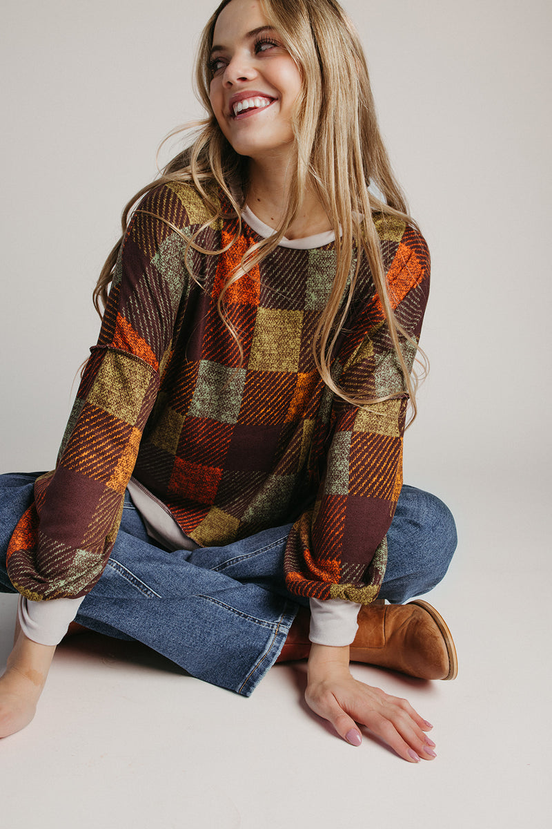 The Hammonds Plaid Checkered Sweater in Chocolate + Forest