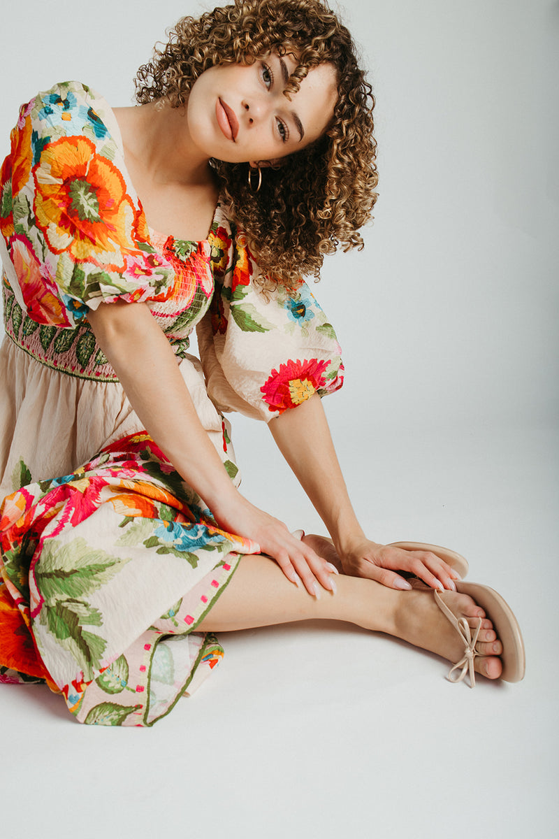 The Stowell Floral Printed Maxi Dress in Ecru Multi