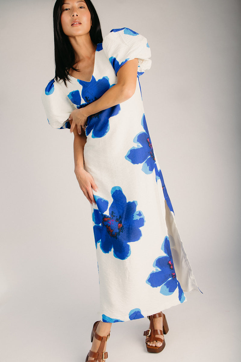 The Rogan Puff Sleeve A-Line Maxi Dress in Royal Blue – Piper & Scoot