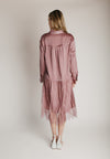 The Illiana Mixed Satin + Lace Midi Dress in Mauve