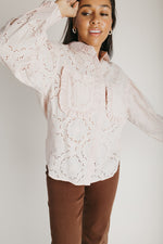 The Dasha Eyelet Button-Up Blouse in Blush