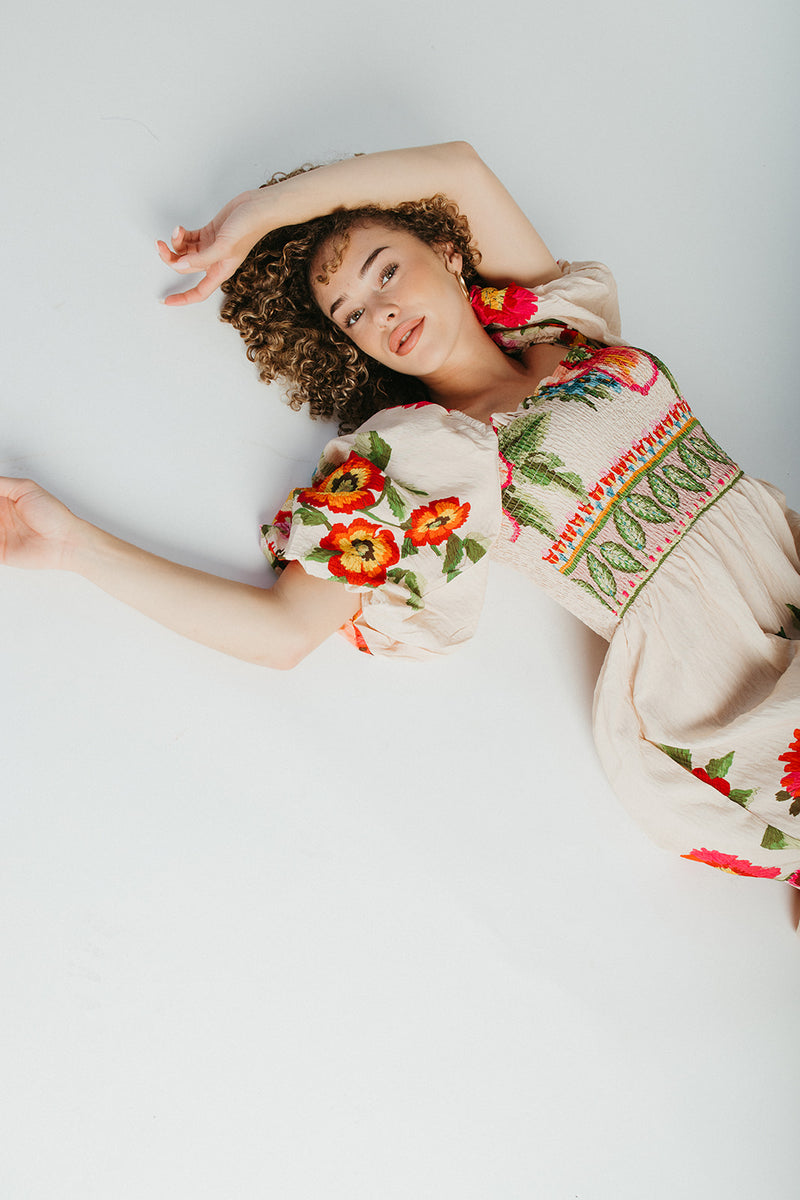 The Stowell Floral Printed Maxi Dress in Ecru Multi