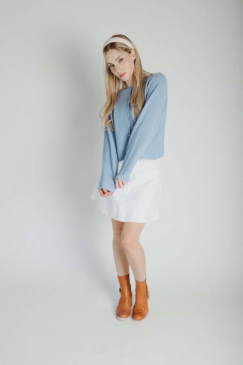 The Jori Knit Button-Up Cardigan in Powder Blue