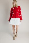 The Harkness Polka Dot Cardigan in Red