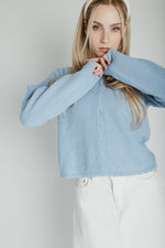 The Jori Knit Button-Up Cardigan in Powder Blue