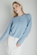 The Jori Knit Button-Up Cardigan in Powder Blue