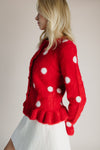 The Harkness Polka Dot Cardigan in Red
