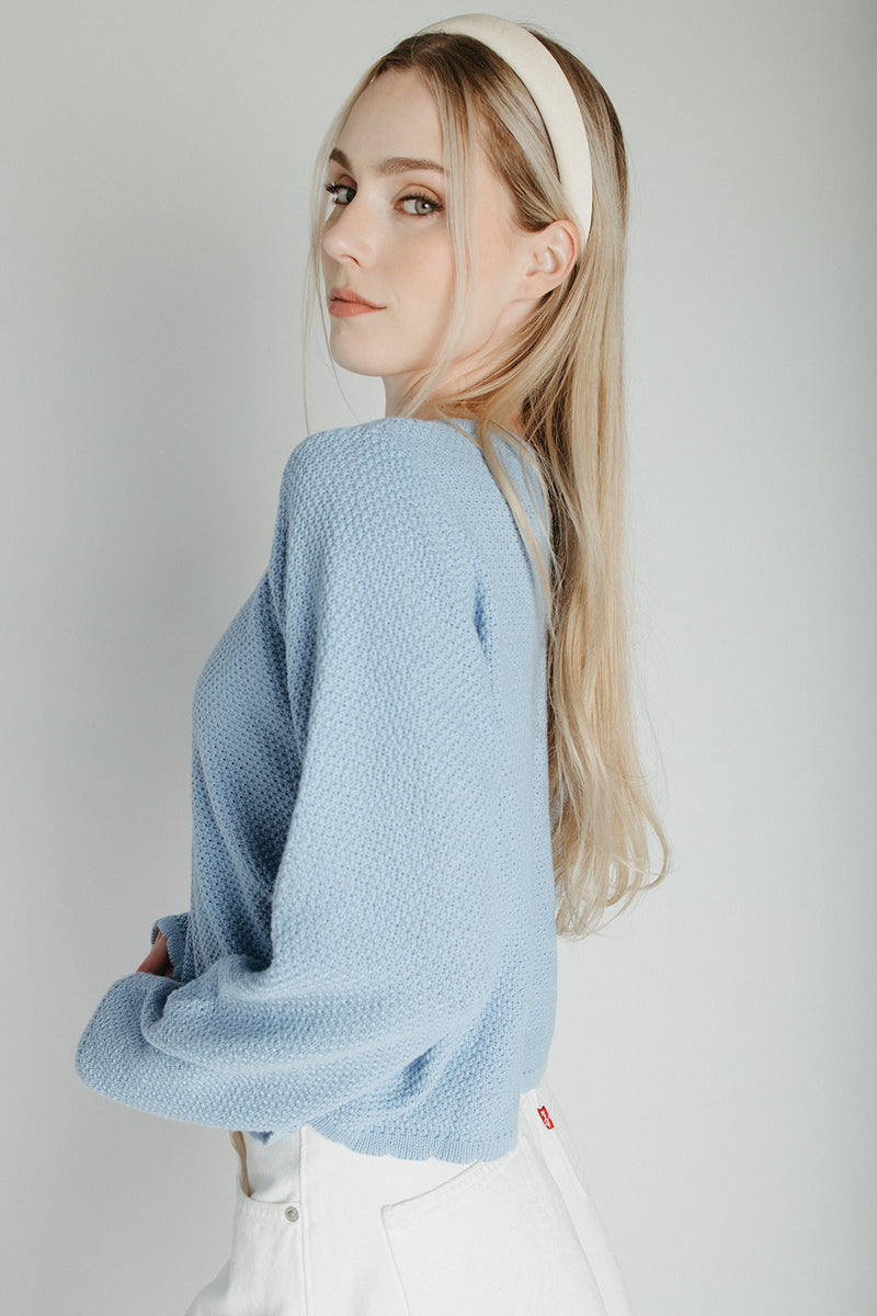 The Jori Knit Button-Up Cardigan in Powder Blue