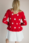 The Harkness Polka Dot Cardigan in Red