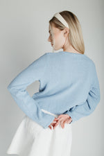 The Jori Knit Button-Up Cardigan in Powder Blue