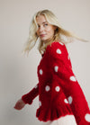 The Harkness Polka Dot Cardigan in Red
