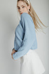 The Jori Knit Button-Up Cardigan in Powder Blue