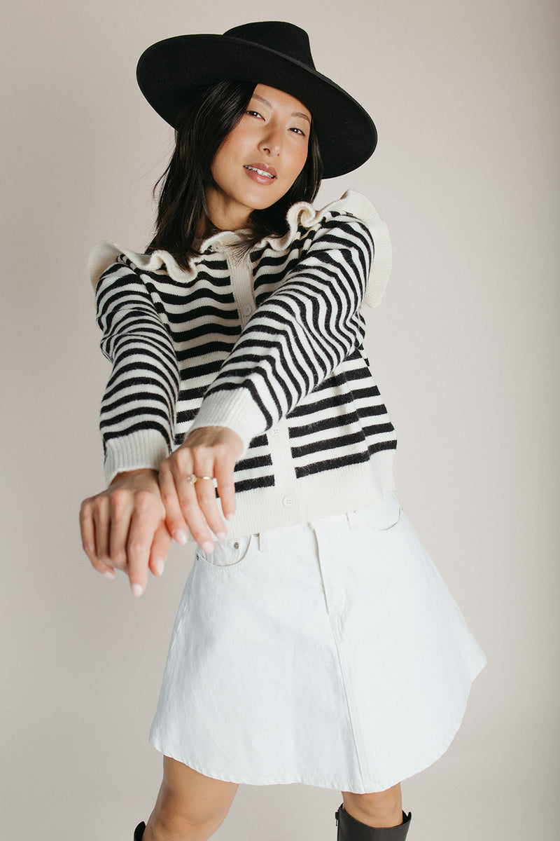 The Sagers Striped Cardigan in Black