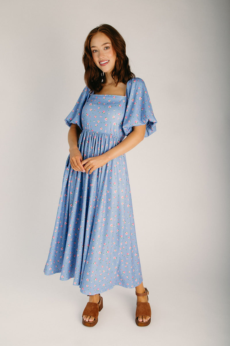 bubble midi dress The Gilmer Bubble Sleeve Midi Dress in Light Denim 3X-Large
