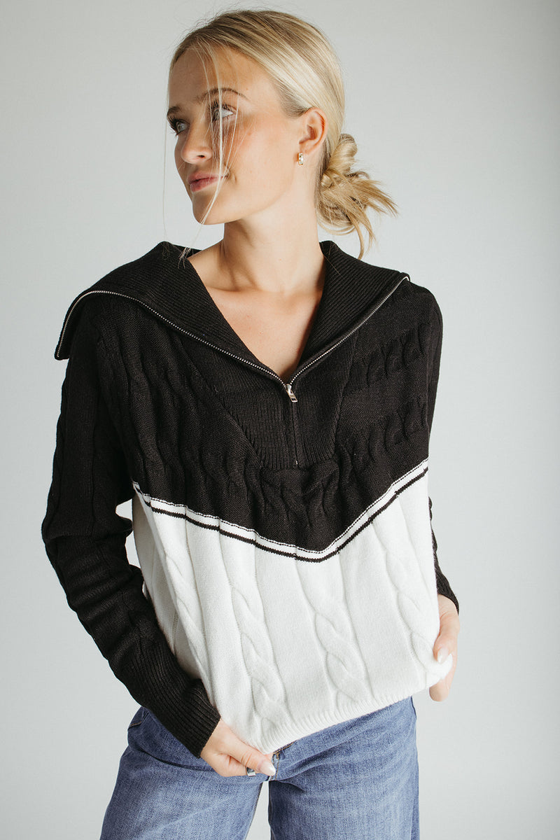 The Tawnie Cable Knit Half Zip Sweater in Black