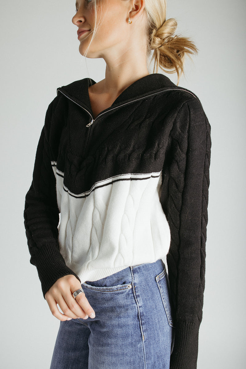 The Tawnie Cable Knit Half Zip Sweater in Black