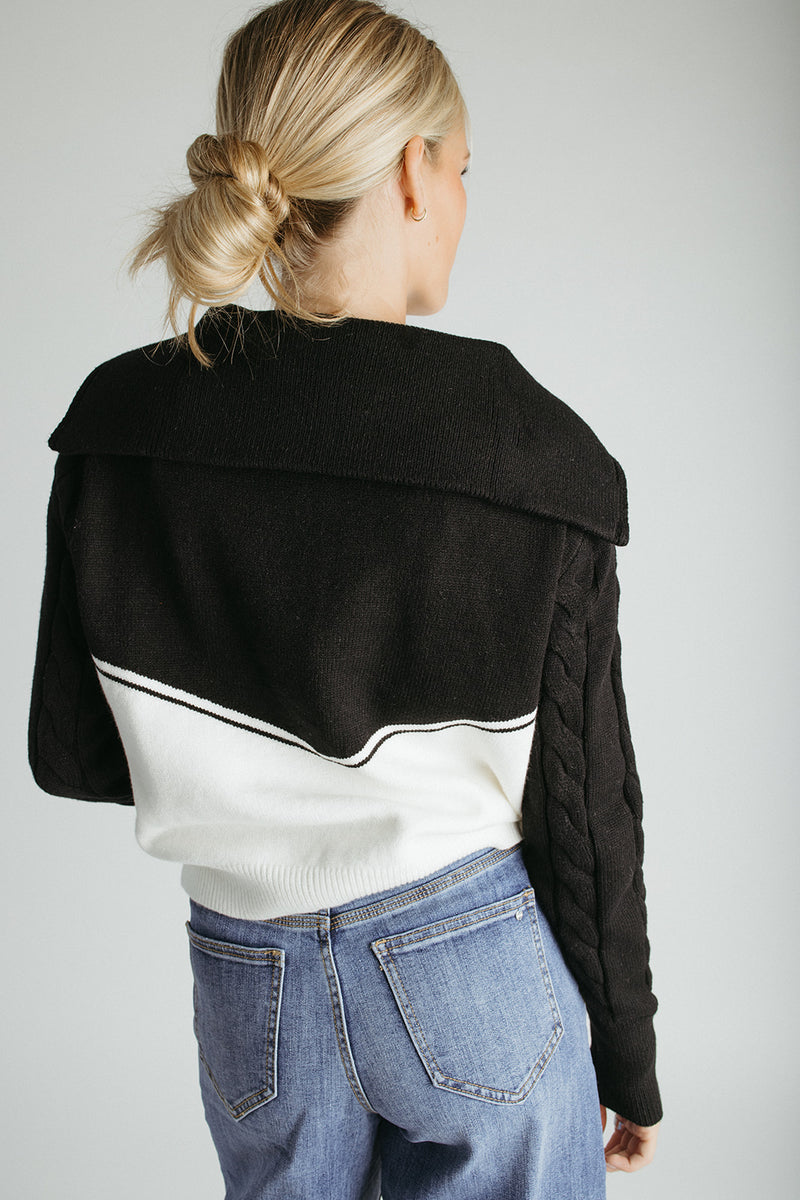 The Tawnie Cable Knit Half Zip Sweater in Black