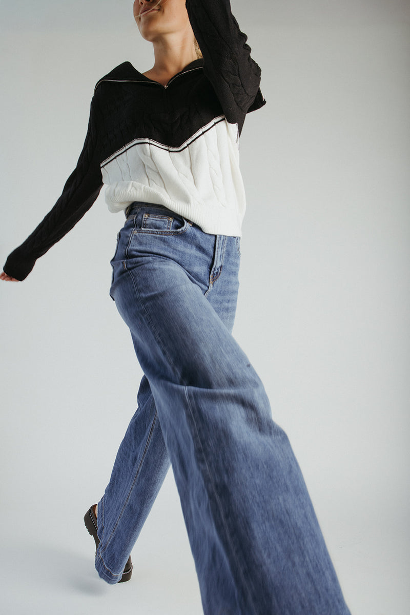 The Tawnie Cable Knit Half Zip Sweater in Black