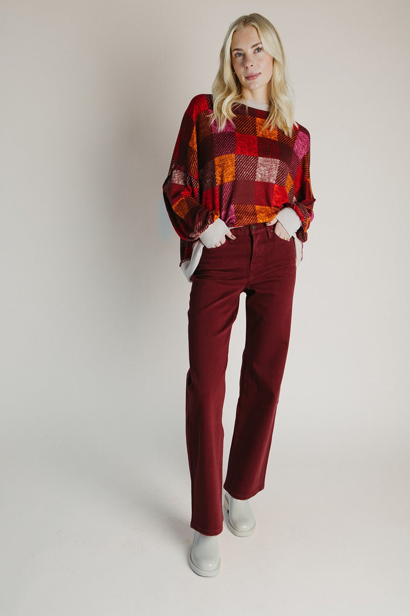 The Hammonds Plaid Checkered Sweater in Burgundy + Red