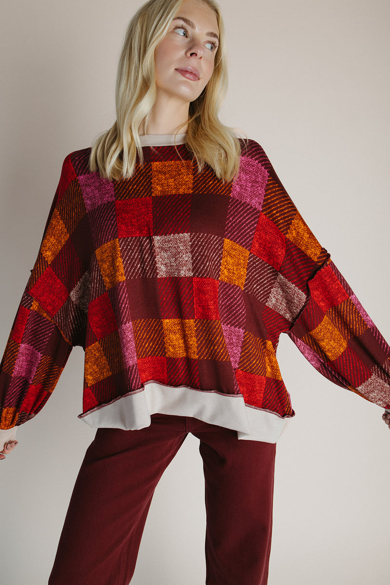 The Hammonds Plaid Checkered Sweater in Burgundy + Red
