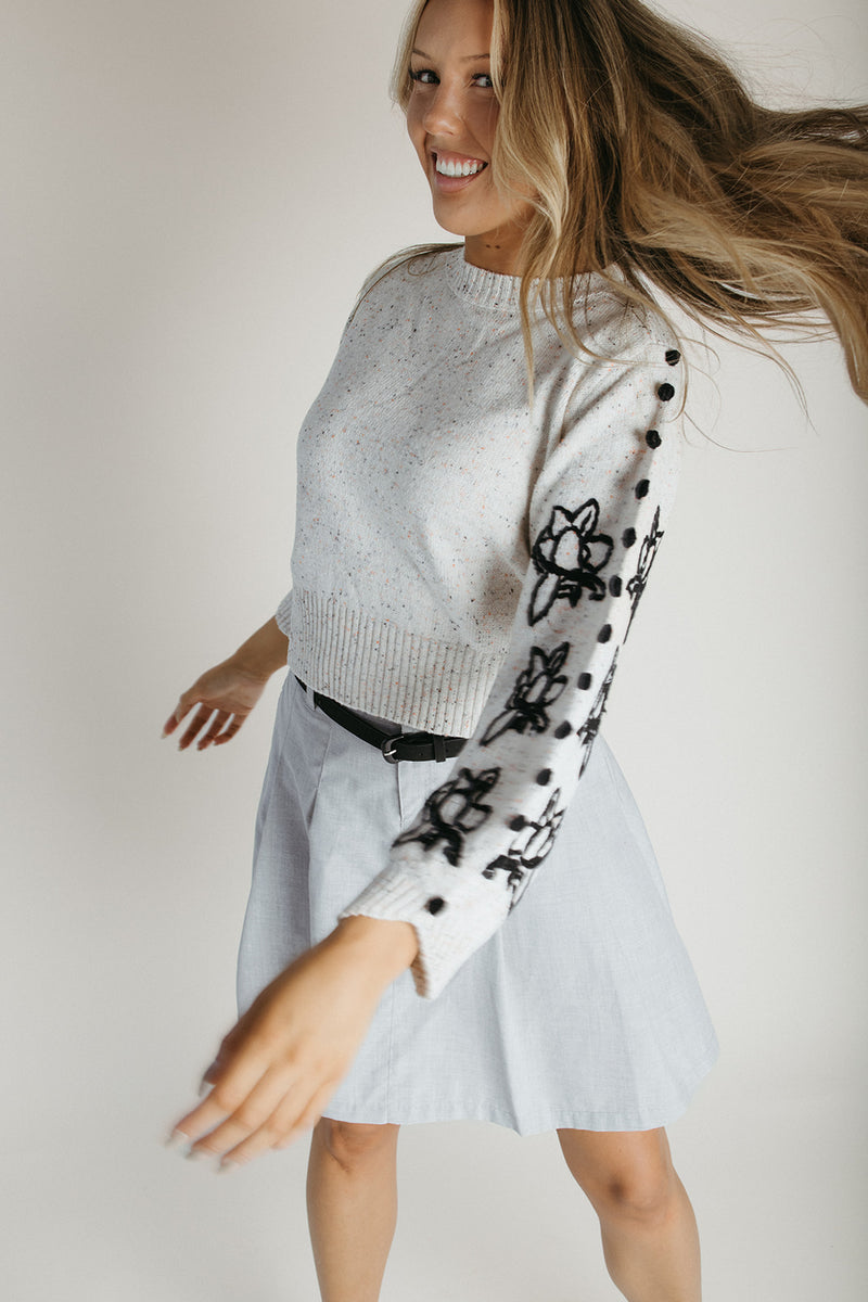 The Lindberg Floral Embroidered Sweater in Natural
