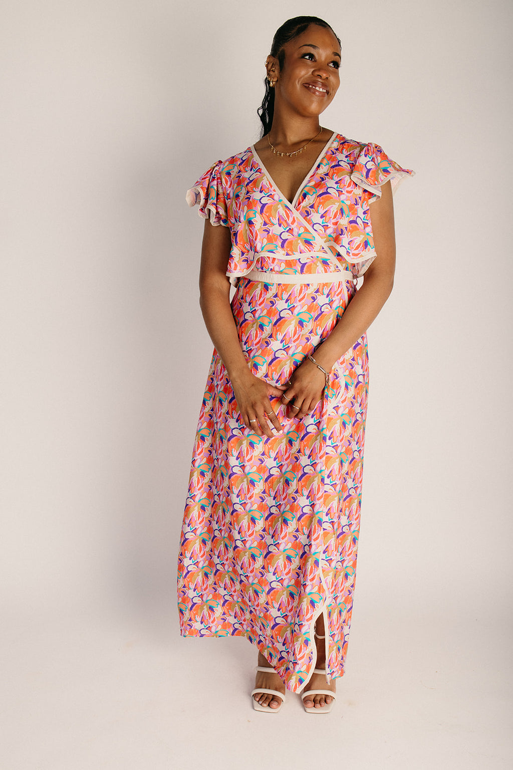 maxi wrap floral dress The Longoria Scalloped Hem Wrap Dress in Peach Floral Medium