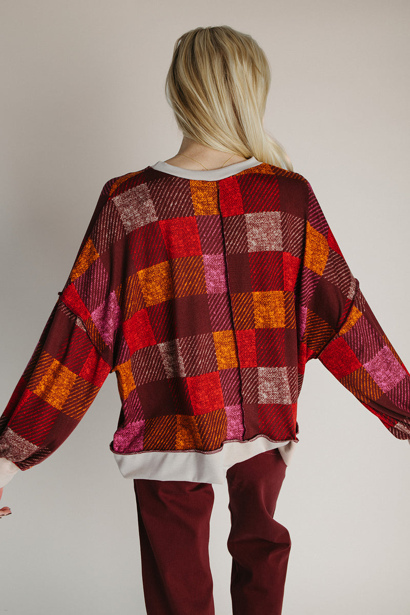 The Hammonds Plaid Checkered Sweater in Burgundy + Red