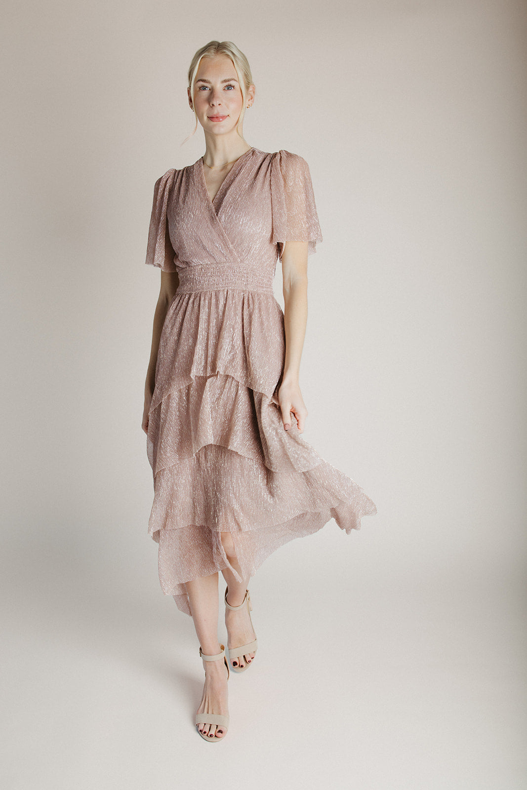 The Erickson Tiered Maxi Dress in Blush Champagne Small