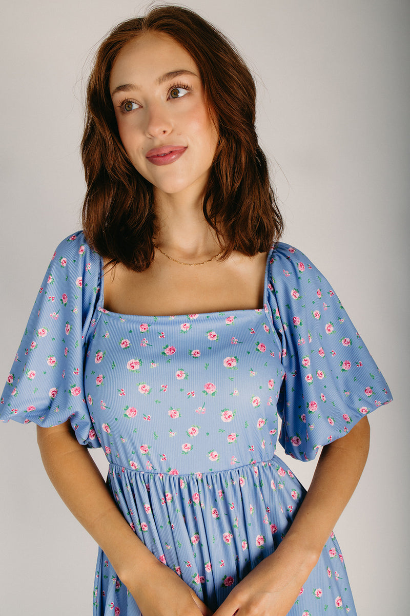 denim bubble dress The Gilmer Bubble Sleeve Midi Dress in Light Denim 3X-Large