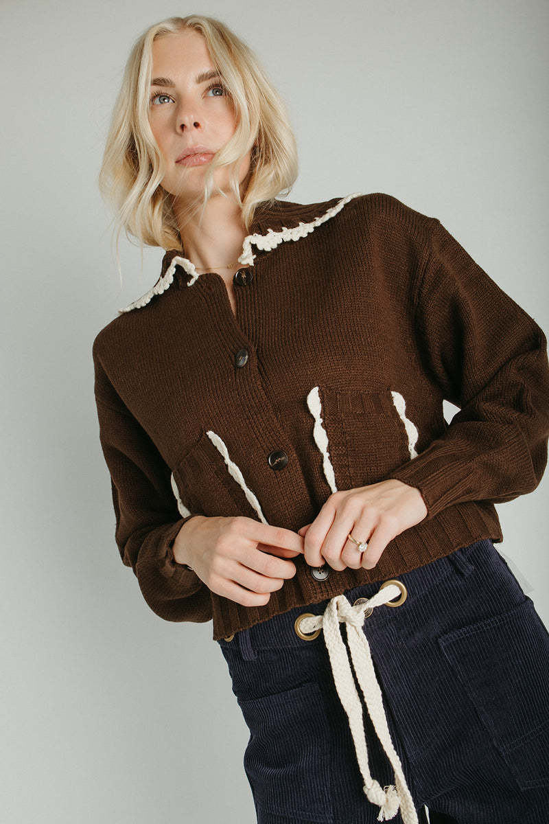 The Jones Collared Cardigan in Chestnut