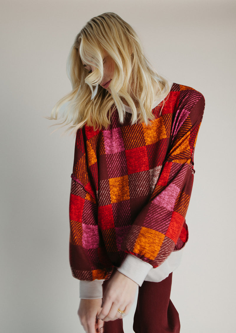 The Hammonds Plaid Checkered Sweater in Burgundy + Red