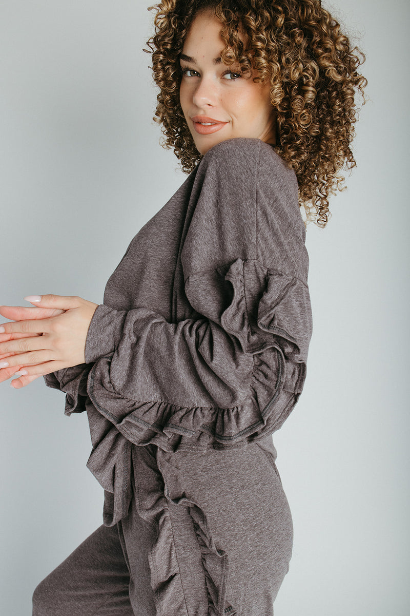 The Barger Ruffle Lounge Set in Deep Grey