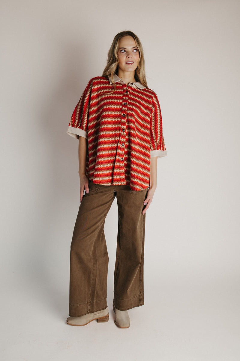 The Gurney Jacquard Blouse in Red Multi