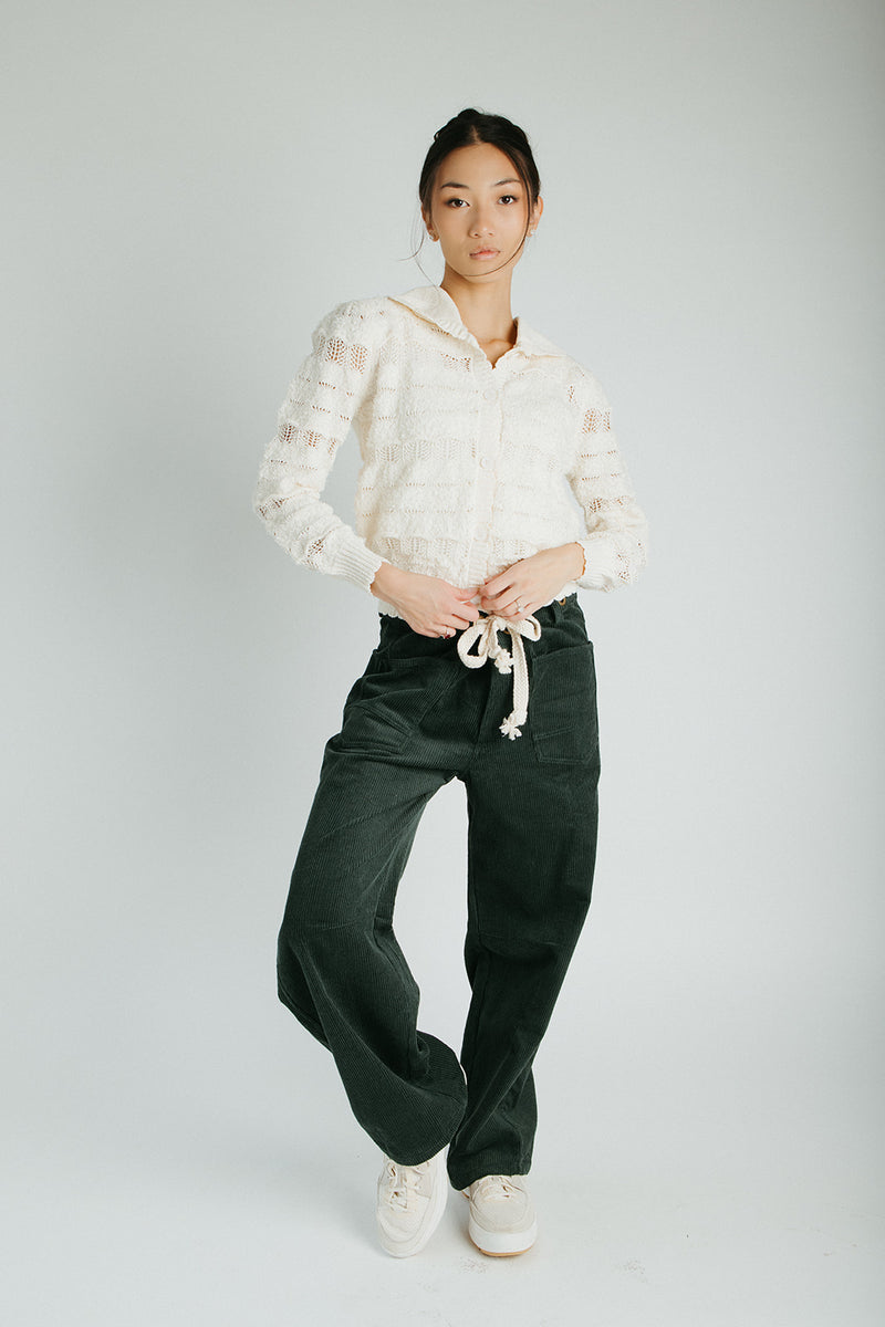 The Suzie Belted Corduroy Pant in Rifle Green