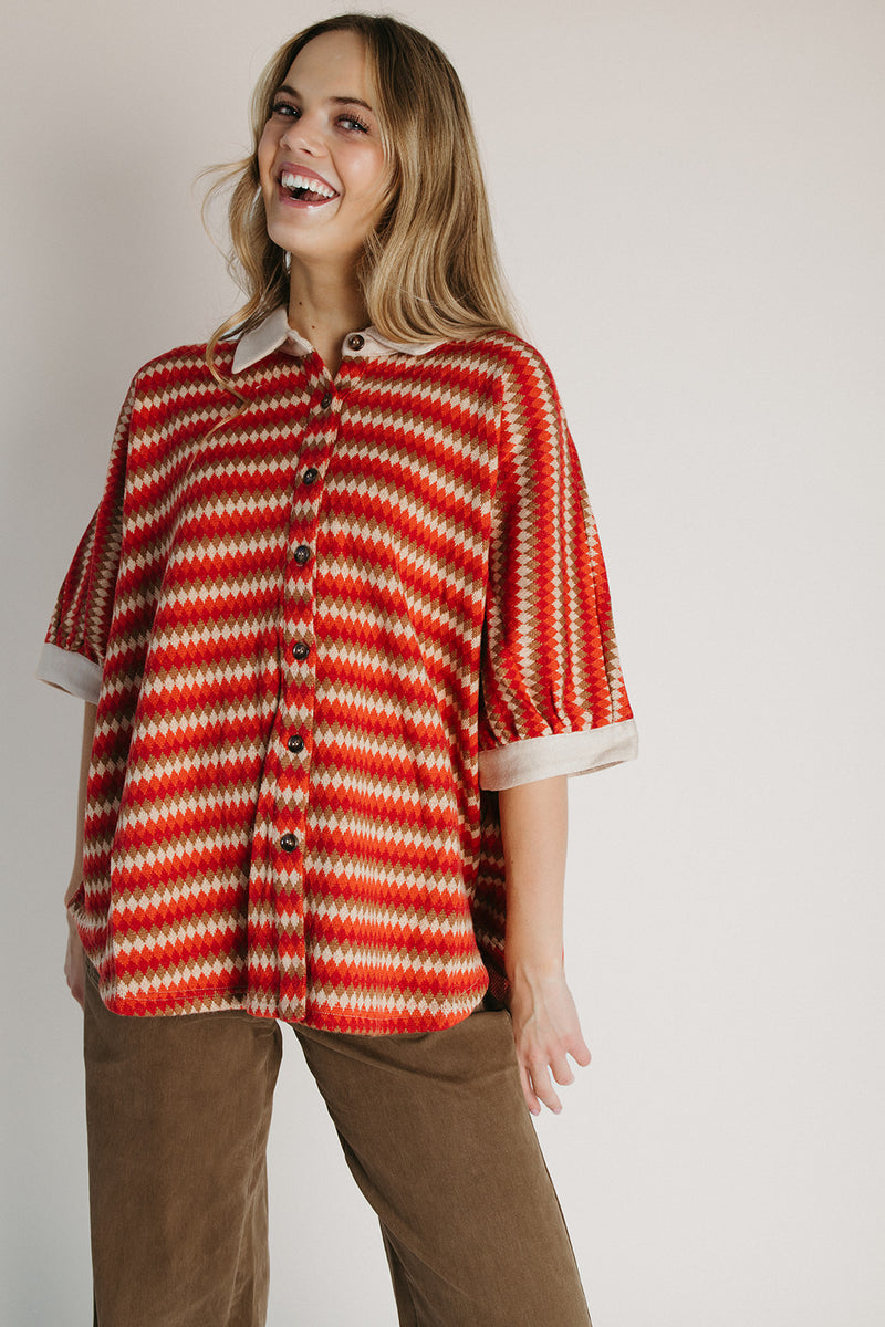 The Gurney Jacquard Blouse in Red Multi