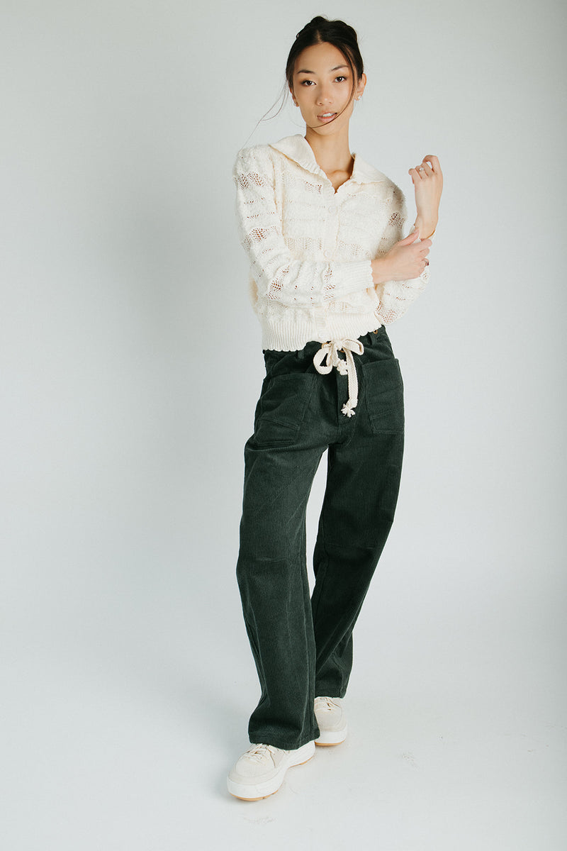 The Suzie Belted Corduroy Pant in Rifle Green