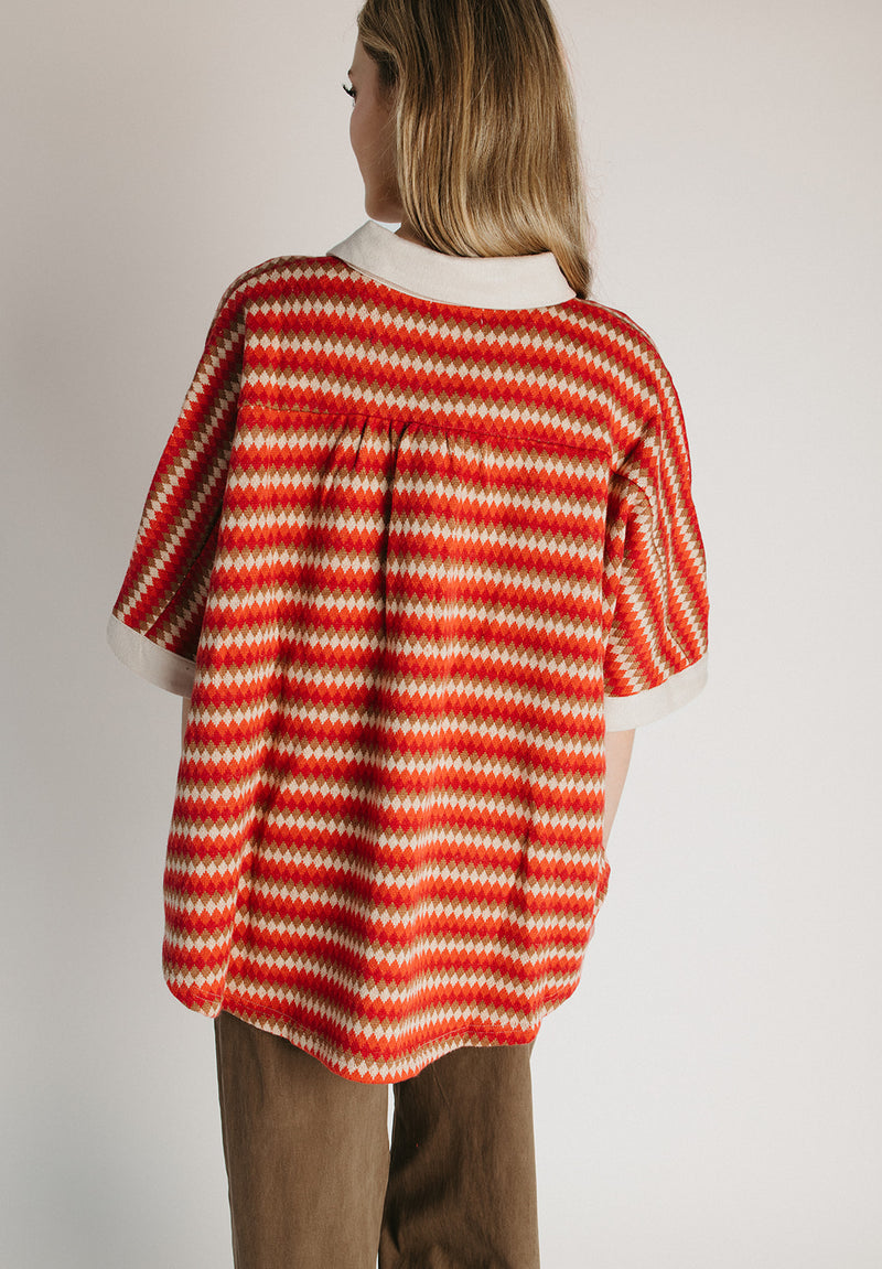 The Gurney Jacquard Blouse in Red Multi