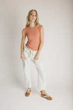 The Gianni Striped Ruffle Tank in Rust