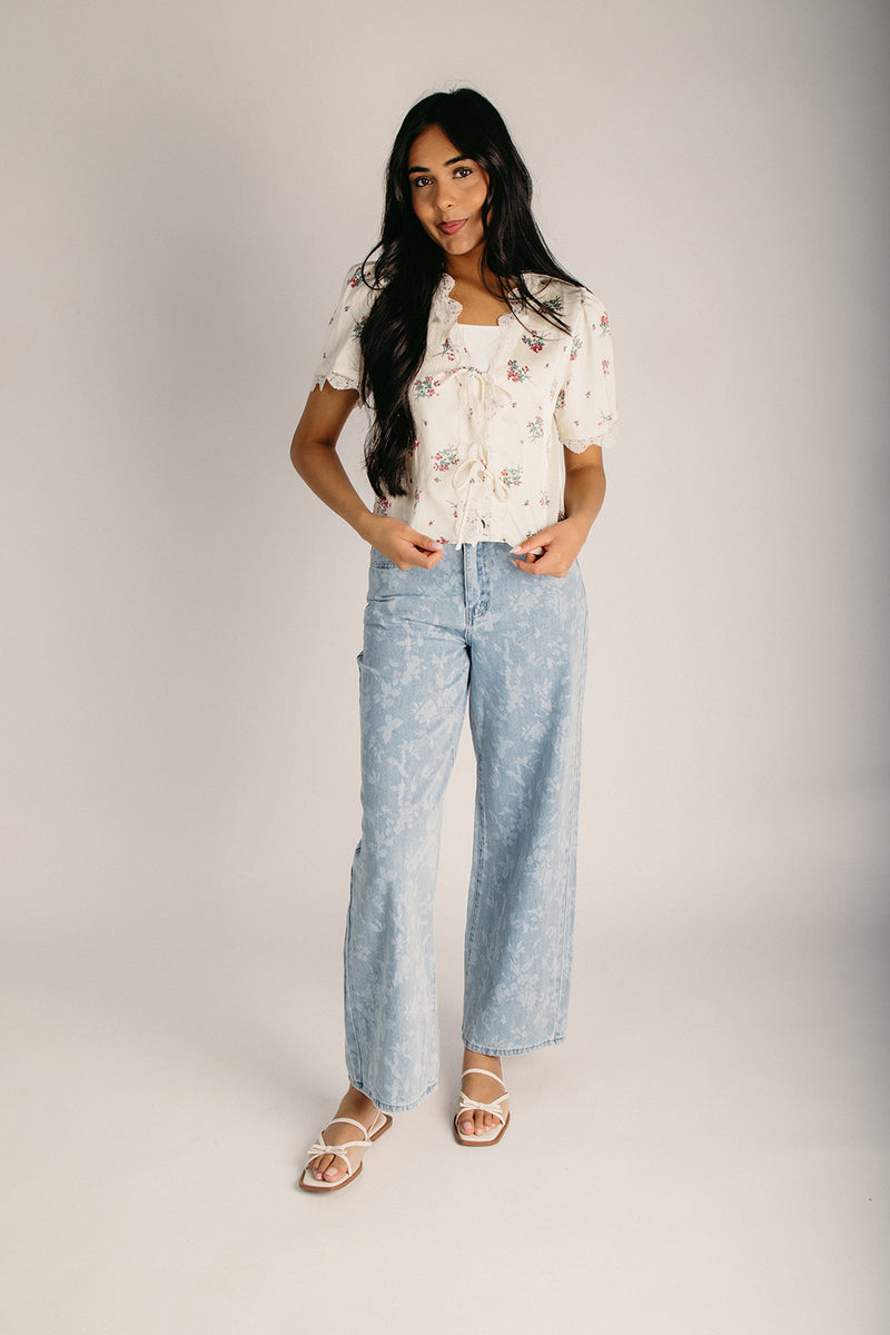 The Emmons Satin Tie Front Floral Blouse in Ivory – Piper & Scoot