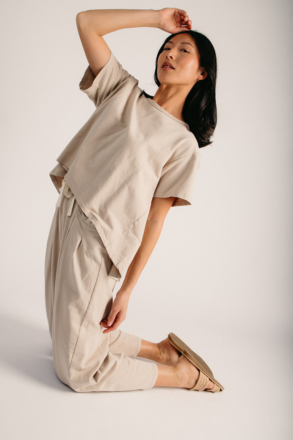 The Andy Washed Short Sleeve + Pleated Pant Set in Beige – Piper