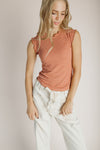 The Gianni Striped Ruffle Tank in Rust