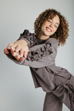 The Barger Ruffle Lounge Set in Deep Grey