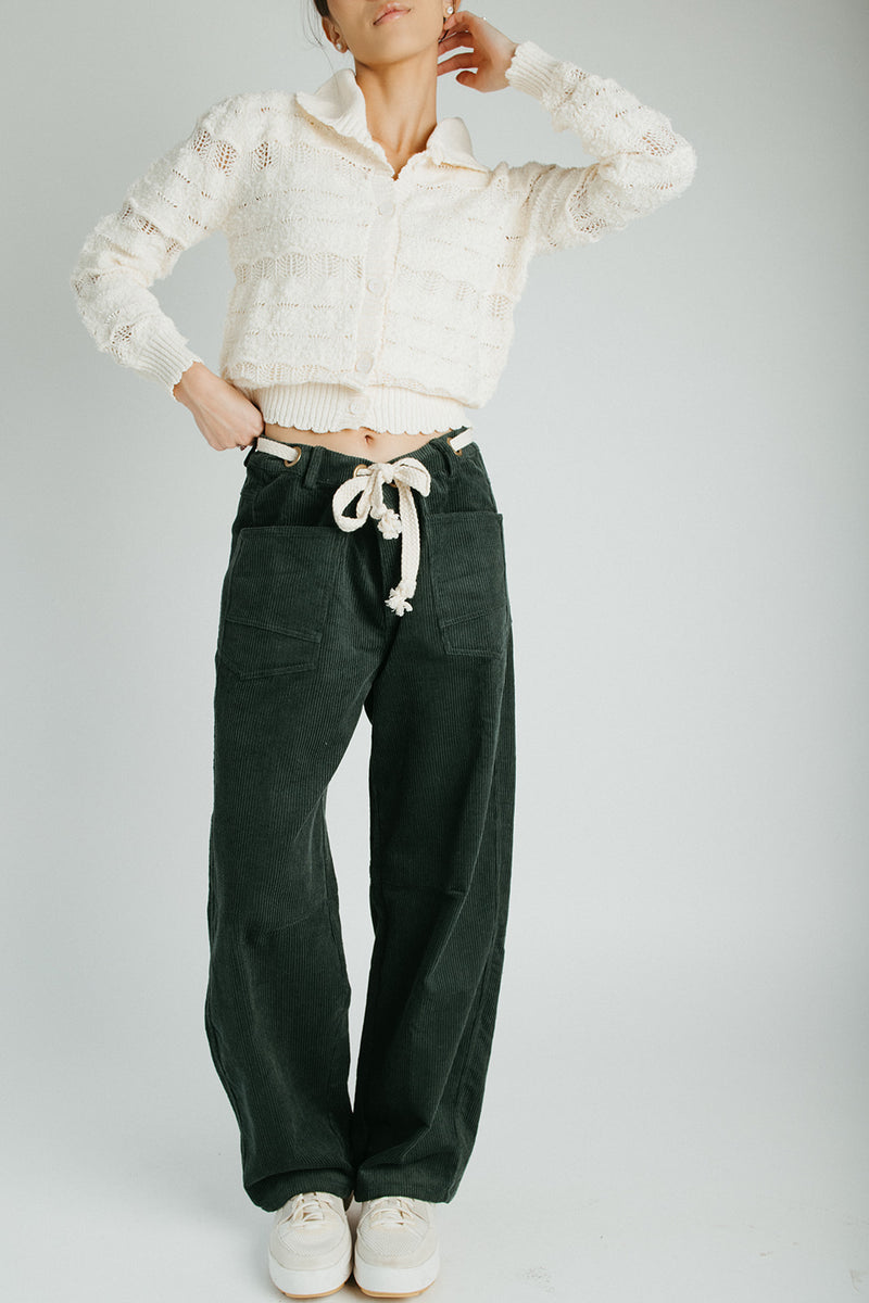 The Suzie Belted Corduroy Pant in Rifle Green