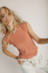 The Gianni Striped Ruffle Tank in Rust