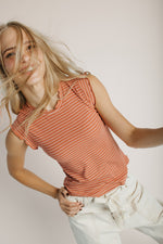 The Gianni Striped Ruffle Tank in Rust