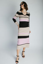 The Cabrera Striped V-Neck Sweater Dress in Multi