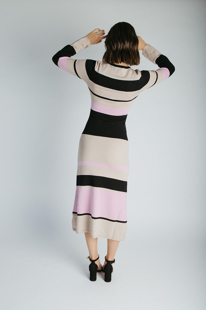 The Cabrera Striped V-Neck Sweater Dress in Multi