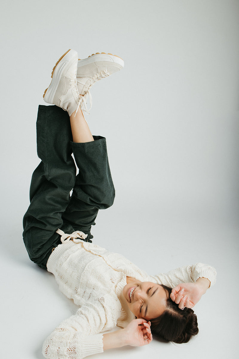 The Suzie Belted Corduroy Pant in Rifle Green