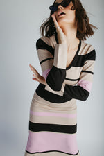 The Cabrera Striped V-Neck Sweater Dress in Multi